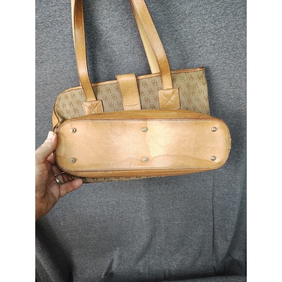 Dooney & Bourke Vintage Brown Monogram Tote Shoulder Bag Purse Leather Canvas - Picture 4 of 10